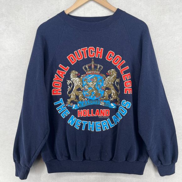ROYAL DUTCH COLLEGE Sweatshirt Mens L HOLLAND NETHERLANDS Fleece Pullover Blue - Picture 1 of 13